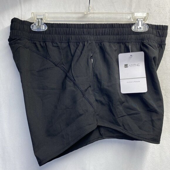 AFITNE Lined Elastic Waist Athletic Running Shorts Women Large Black Zip Pocket - Picture 8 of 14